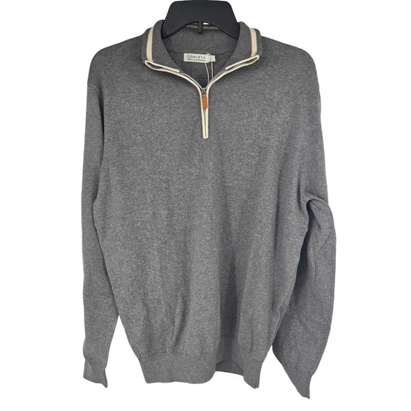 NWT Collars & Co Luxury Touch Cotton and Cashmere Quarter Zip Sweater Large Grey - Picture 3 of 7